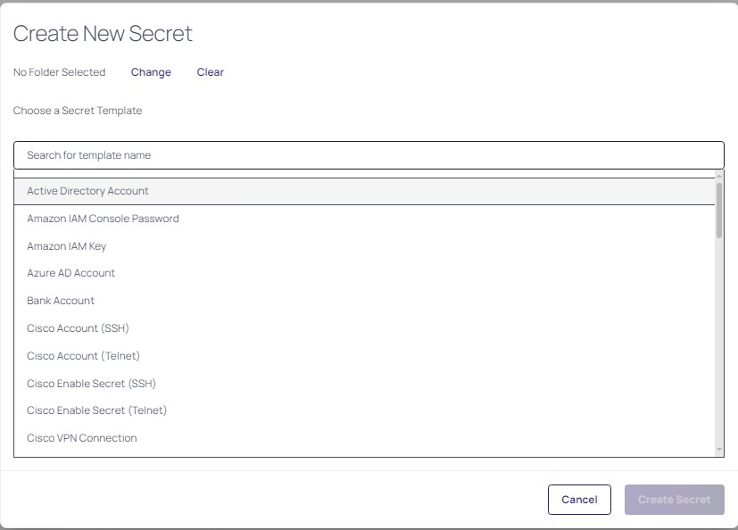 Secret Server - over 40 pre-built secret templates